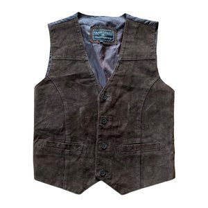 Vintage Expressions Contemporary Leather Four Button Suit Vest Brown